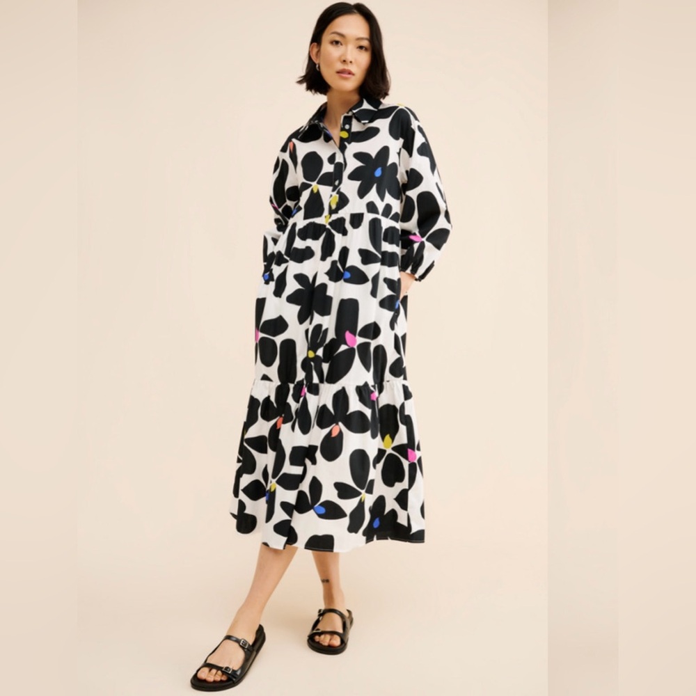 Anthropologie Maeve Bettina Tiered Shirt Dress Floral Small
